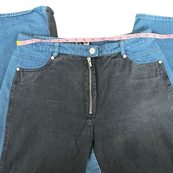 Veda New Eclipse Colorblock High Rise Wide Leg Two Tone Jeans Black Blue 10 - Picture 5 of 9